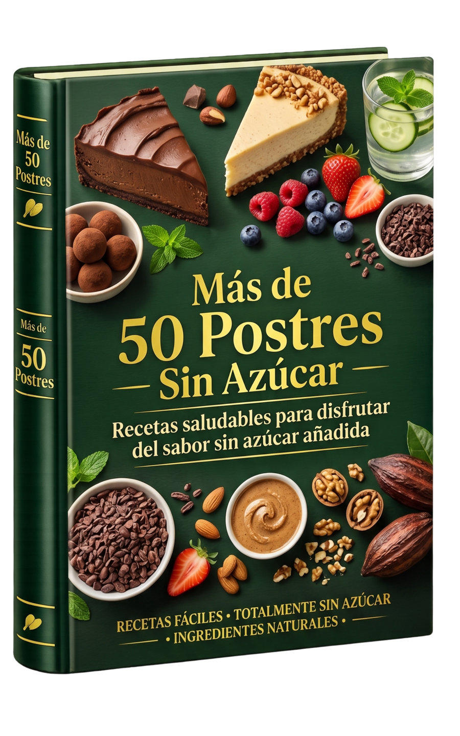 Mockup 3D de la guía Más de 50 Postres Sin Azúcar